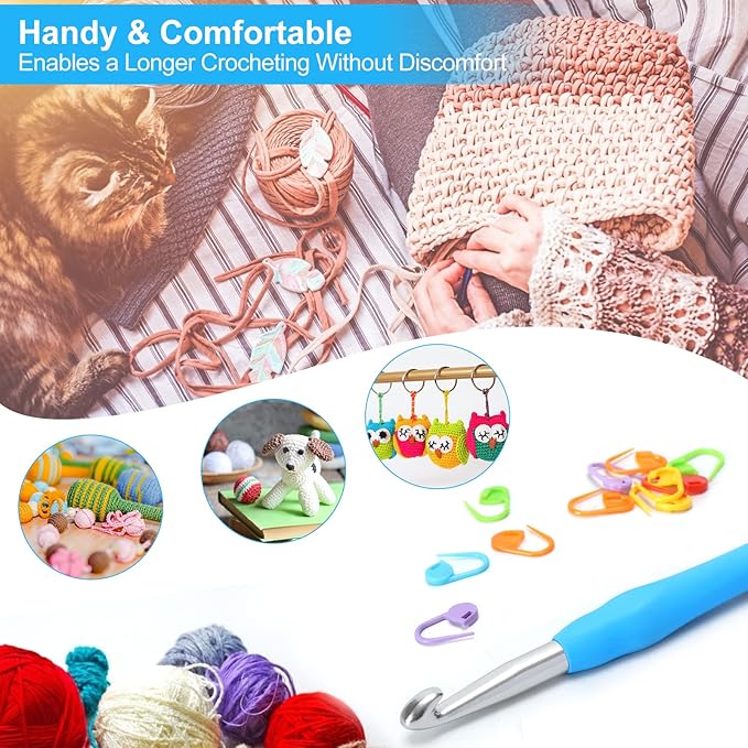 Vodiye Professional Extra Long 10mm Crochet Hooks, Ergonomic Handle Set for Beginners and Experienced Lovers