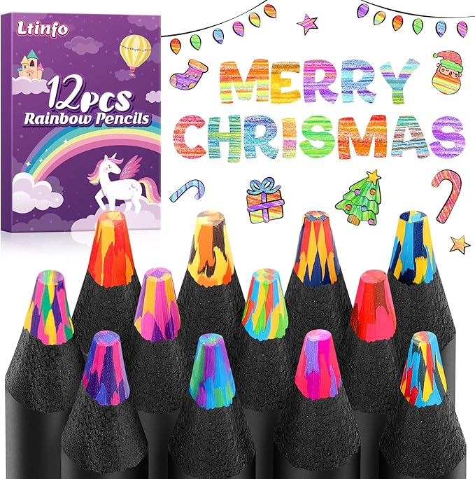 Stocking Stuffers for Kids, Art Supplies, Stocking Stuffers, Colored Pencils, Teen Girl Gifts Trendy Stuff, 12 Rainbow Pencils, Gifts for 6-12 Year Old Girl, Arts and Crafts for Kid Ages 8-12