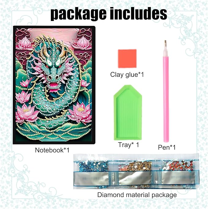 DIY Diamond Painting Notebook Kit, Theme of Fantasy Animals, Special Shaped Diamond Art Notebook Journal Sketchbook for Writing & Drawing