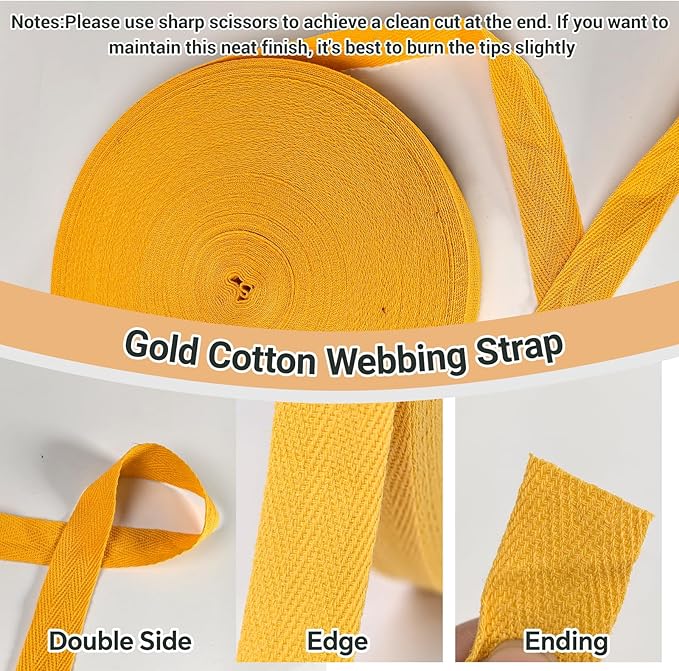 40 Yards Herringbone Twill Tape for Sewing,Pet Collar,Gift Wrapping Home Deco -3/4 inch Gold Cotton Webbing Straps-Natural Bias Binding Tape for Handles, Crafting & DIY Projects