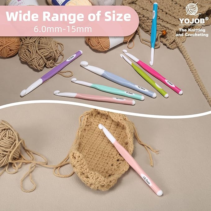 10mm Large Crochet Hook,Ergonomic Crochet Needle for Arthritic Hands, Extra Long Rubber Handle Crochet Hooks for Knitting Sweaters, Shawls and Carpets