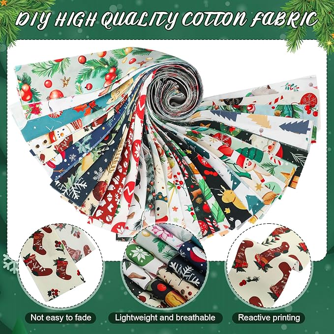 60 Pcs Christmas Quilting Fabric Roll 2.6 x 40" Cotton Fabric Strips Precut Jelly Patchwork for Craft Sewing(Winter)