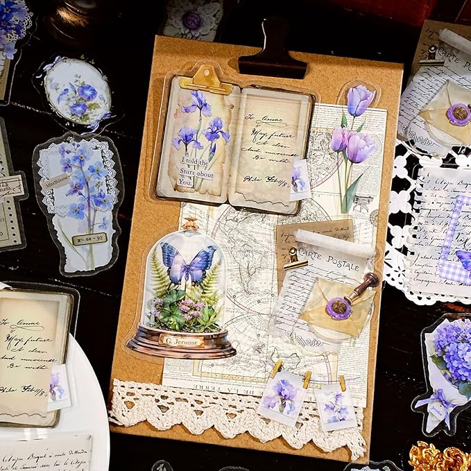 240 Pieces Vintage Writing-Themed Aesthetic Stickers, Waterproof PET Decals for Scrapbooking, Bullet Journals, Planners, Flower, Butterfly, Writing Paper, Envelope Stickers for Adult DIY Crafts