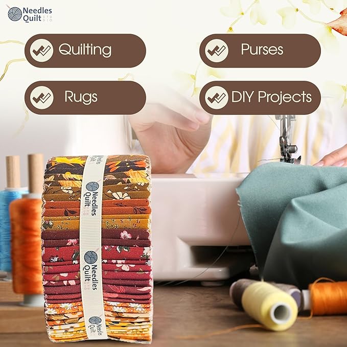 Jelly Roll Fabrics for Quilting Clearance 40 Strip 2.5" x 44" | Cotton Strips Bundles – Perfect Quilting Fabric for Sewing, Precut Quilt Projects, and DIY Crafts (Fall Flowers)