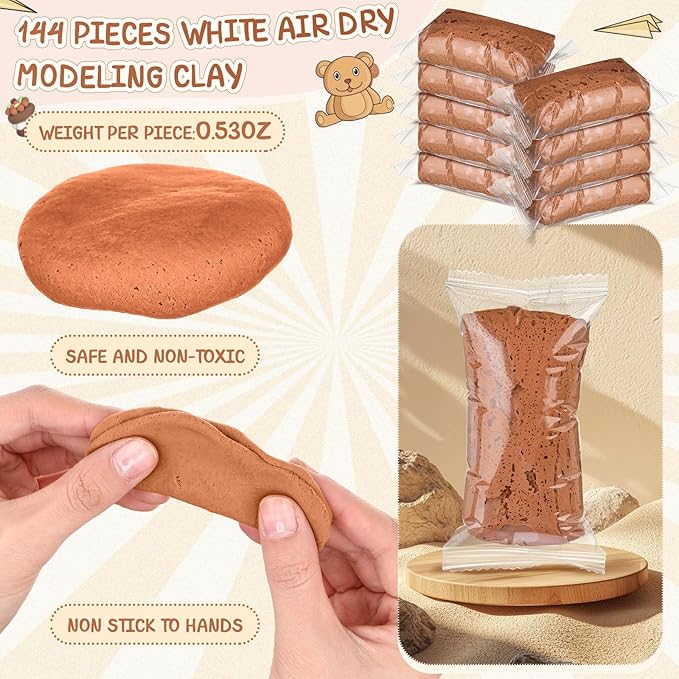 144 Pcs Air Dry Clay Bulk 76 oz Christmas Soft DIY Modeling Clay Kit Magic Foam Crafts for Sculpting Kids Gifts Party School Supplies for Crafts Artistic Project(Light Brown)