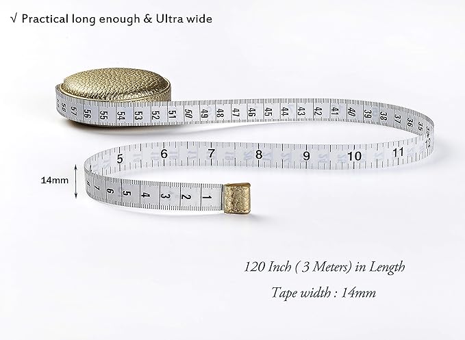 3m/120 Tape Measure Body Measuring Tape for Body Cloth Tape Measure for Sewing Fabric Tailors Medical Measurements Tape Dual Sided Retractable Ruler (Gold, 1 Pack)