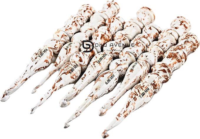 Wooden Crochet Hook Set with Yarn Bowl – Sizes 3.5mm to 12mm, White & Brown Smooth Handmade Bamboo Crochet Hooks for Yarn, Ergonomic Crochet Tools for Beginners & Experts