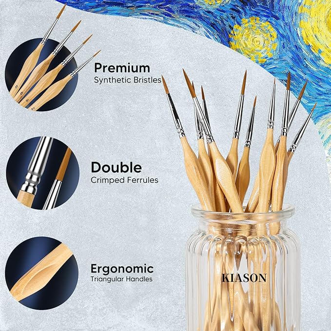 Miniature Paint Brushes, 10PC Fine Detail Paint Brush Set, Small Painting Brushes for Art, Crafts, Acrylic, Watercolor, Oil, Model, Face, Paint by Number, Figurine-Wood