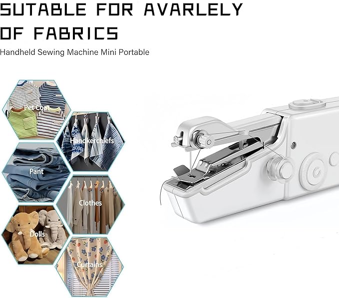 Handheld Sewing Machine,Sewing Machines for Beginners,Portable Electric Mini and Samll Hand Held Kit for Adults Included Mannual and Accessories,Sewing Hem Quick Stitching (White-1)