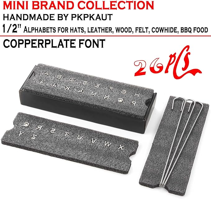 26Pcs Mini 1/2" Branding Irons, Alphabet Custom Wood Branding Iron Personalized for Wood Working, Leather Hats, Felt, Cowhide, BBQ Brander & Bread Logo, Steak Branding Iron for Food
