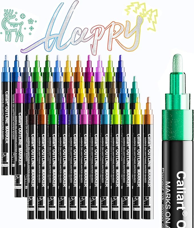 Caliart 36 Colors Outline Markers Shimmer Glitter Pens, Doodling Marker Set, Birthday Gifts Trendy Stuff, Cool Fun Craft Drawing Arts Supplies