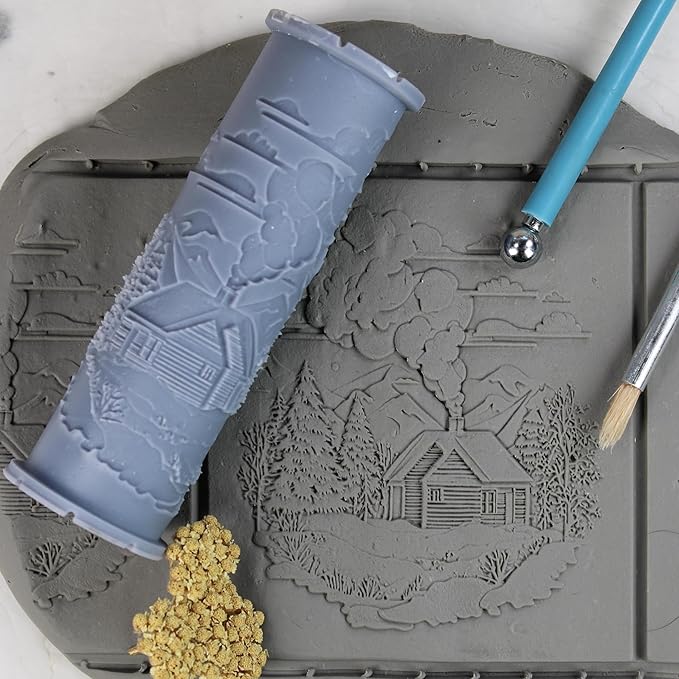 Cottage Clay Texture Roller (4") - Winter Set #01 - Embossing Pattern Roller for Polymer & Ceramic Clay, Pottery & Crafts