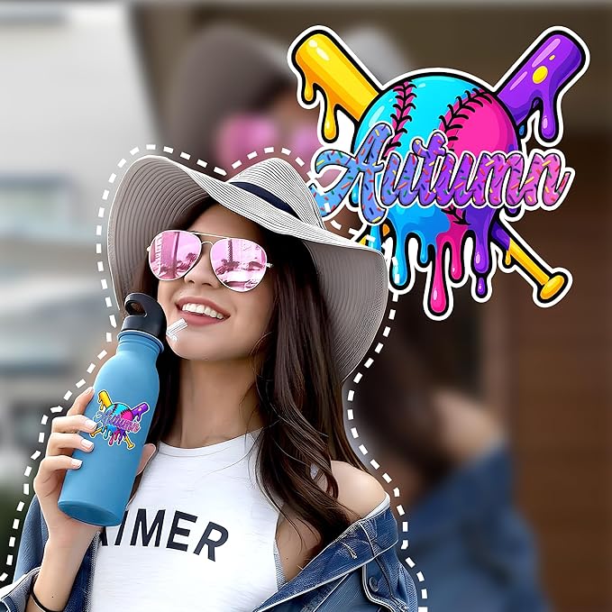 Custom Baseball Ice Cream Drip Sticker, Personalized Number Name Ice Cream Drip Sprinkle Baseball Sticker Decals Waterproof Vinyl Decal for Water Bottles Tumbler Laptop Kindle Birthday Gift for Adults