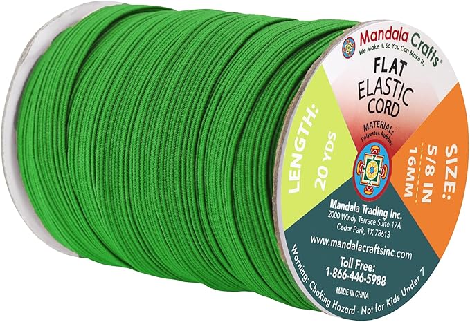 Mandala Crafts 16mm 20 Yds Roll of Green Elastic Bands for Sewing - 5/8 Flat Elastics Cord - 5 8 Inch Braided Stretch Straps for Crafting
