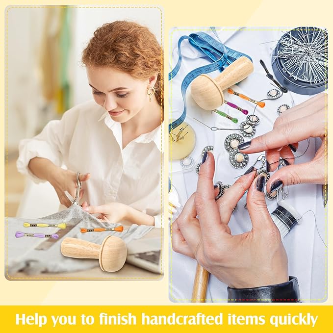 Jexine Darning Mushroom for Socks Wooden Darning Supplies with Large Eye Needles Sewing Threads for Socks Clothes Adults Darner DIY Craft Home Sewing Care (Multiple Color)