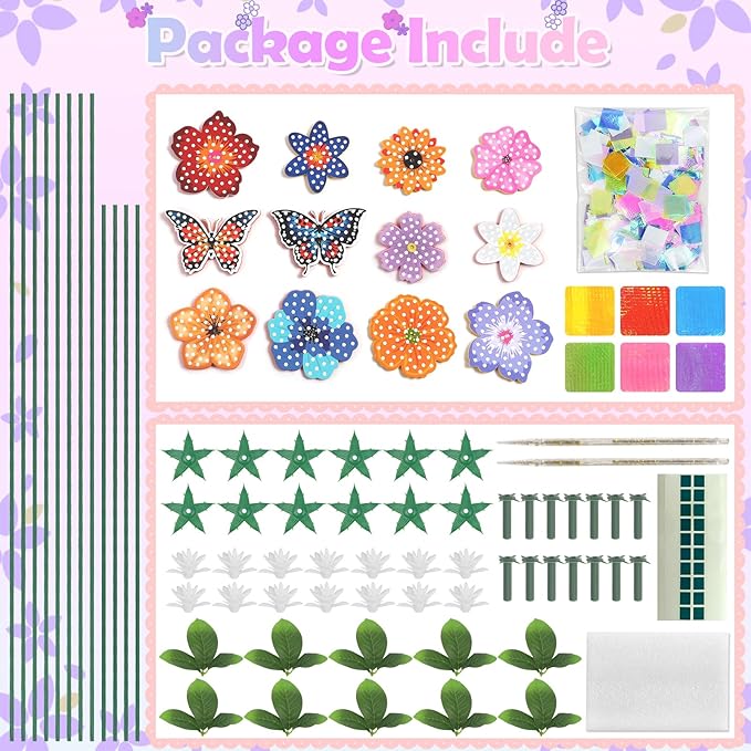STAOVA 12 Pack Poke in Art Flower Bouquet Craft Kit with EVA Foam Flowers & Butterflies - DIY Creative Activity for Ages 4-12 & Up, Mess-Free Fun, Birthday/Mother's Day Gifts for Girls & Boys