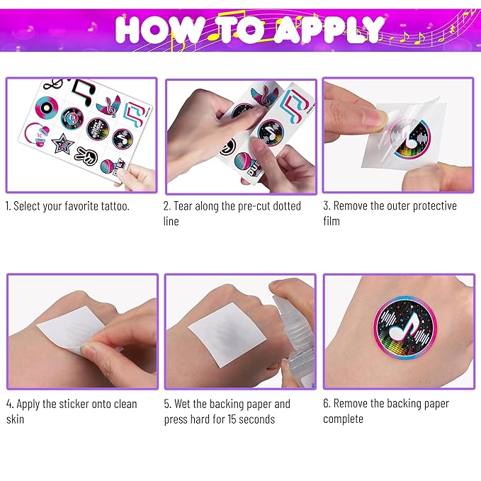 60 PCS Music Note Notes Musical Motivational Pre-Cut Temporary Tattoos for Kids Birthday Themed Party Supplies Decorations Favors Super Cute Instrument Stickers Tattoo Gifts for Girls Boys