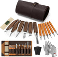 Wood Carving Tools, 17Pcs Wood Carving Kit with PU Storage Bag with 6Pcs Whittling Knives & 5 Detail Carving Knives for Adults Carving DIY