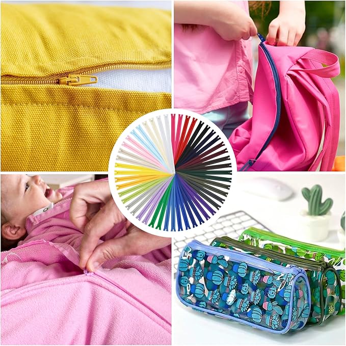 Zippers for Sewing, DOITEM 48pcs 35cm/14 Inch Zipper Multicolor Nylon Coil Zippers for Sewing and Crafts 24 Colors