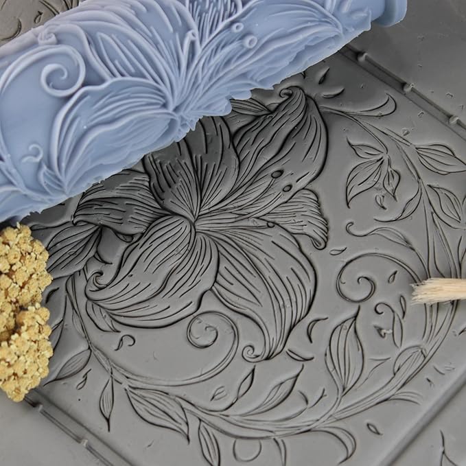 Lily Clay Texture Roller (4") - Flower Set #01 - Embossing Pattern Roller for Polymer & Ceramic Clay, Pottery & Crafts