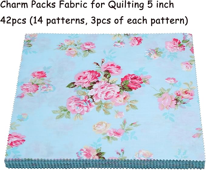 Charm Packs for Quilting 5 inch - 42 5" Charm Squares - Soft Cotton Fabric Quilt Squares 5x5 for Quilting, Sewing, Patchwork, Bags, and Crafts