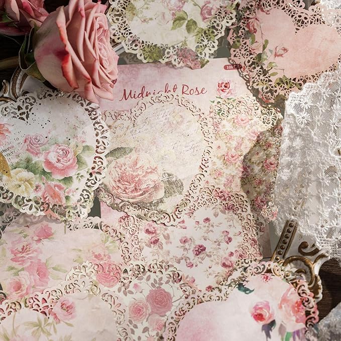 Maxleaf 60Pcs Lace Edged Flower Scrapbook Paper for Letter Writing Vintage Decorative Paper Scrapbooking Supplies DIY Planners Aesthetic Bullet Collage Stationery Paper