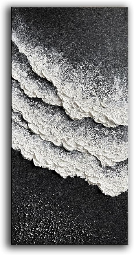 YaSheng Art - Oil Painting on Canvas Texture Black and White Ocean scenery sandbeach 3D Oil Painting Hand-Painted Abstract Artwork Paintings Modern Home Decor Living room sofa bedroom dining room hanging pictures Canvas Wall Art 24x48inch