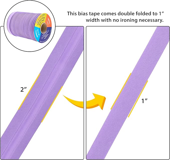 Mandala Crafts 55 Yards 1 Inch Lilac Double Fold Bias Tape for Sewing - Bias Binding Tape for Quilting Binding, Hemming, Seam, and Fabric Piping