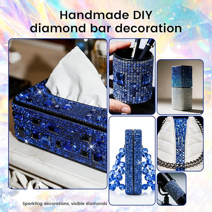 Novani Self Adhesive Rhinestone Ribbon, 0.35 Inch 3 Yards 1 Roll, Royal Blue Crystal Diamond Bling Strips for DIY Crafts, Home Decor, Glitter Glass Rhinestones Tape for Crafting, Car Decoration