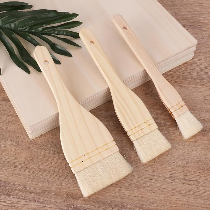 Artist's Choice Hake Paint Brush Set - Pack of 12 Flat Hake Brushes (1in/2in/3in), Crafted with Premium Goat Hair Bristles, Ideal for Watercolor, Wash, Ceramic and Pottery Painting