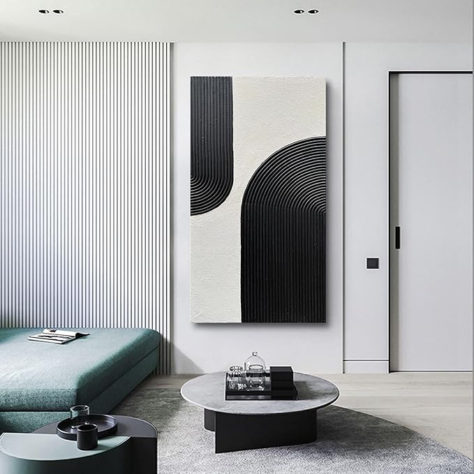 Art Hand Painted White and Black Textured Abstract Art Oil Painting Modern Wall Art 48x24 inches