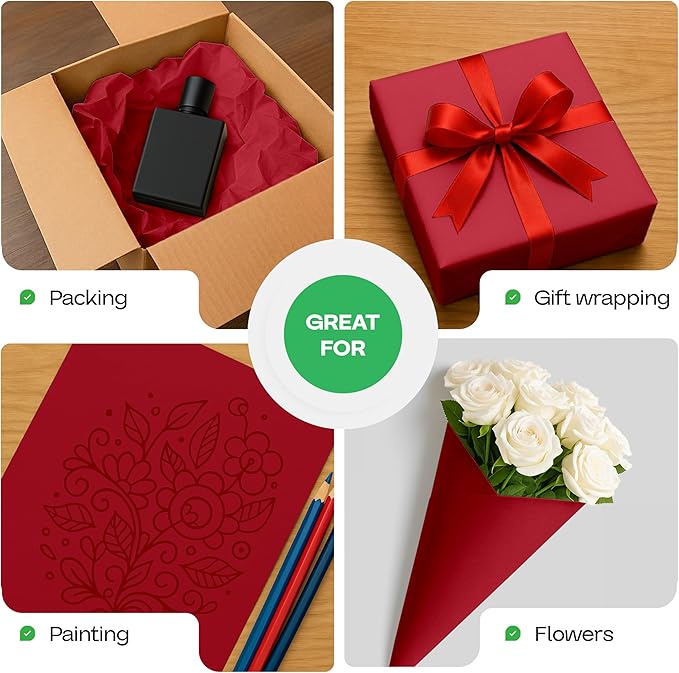 24" x 1200" (100 ft) Red Kraft Paper Roll, Pack of 2 - USA-Made Quality Craft Paper for Gift Wrapping, Kids' Arts & Crafts, School Projects - 100% Recycled, 50 lb Natural Material by IDL Packaging