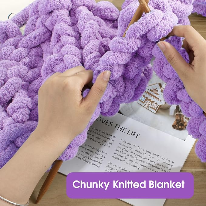 HOMBYS 8 Pack Assorted Chunky Yarn for Crocheting,Super Bulky Large Soft Fluffy Yarn,Plush Fuzzy Yarn,Thick Chenille Yarn for Hand Knitting/Arm Knitting,4 Cream,4 Purple(27yds,8 oz Each Skein)