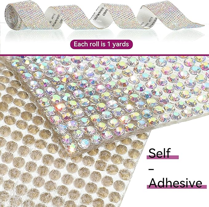 4 Rolls Self Adhesive Crystal Rhinestone Ribbon Diamond Bling Tape with 2 mm Rhinestones Strips Sticker for Arts Crafts Wedding Birthday Party DIY Event Car Phone Decoration (AB)