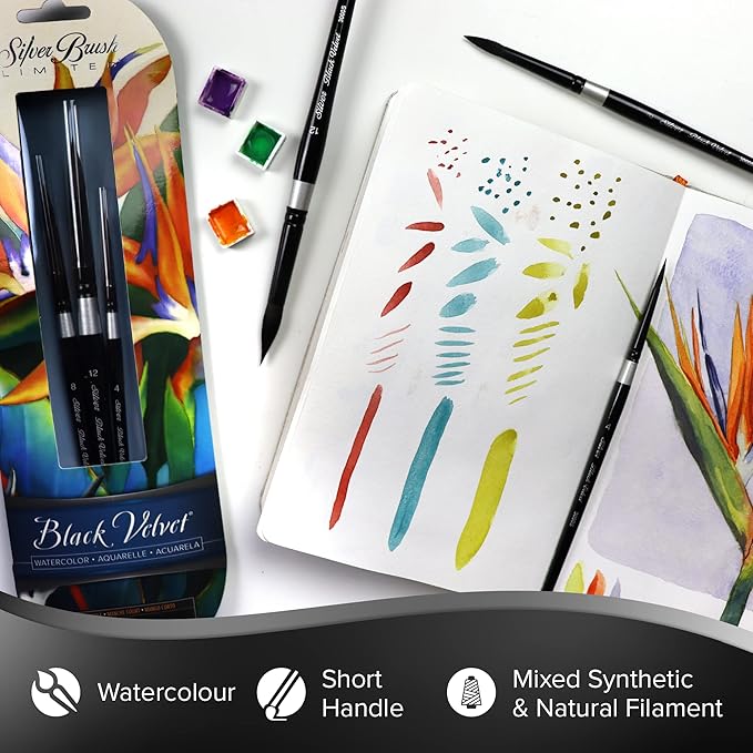 Silver Brush Limited SLM-3099 Susan Louise Moyer Basic Set, Paintbrushes for Watercolor, Gouache, Inks, & Dyes, Set of 3, Sizes 4, 8, and 12 Round Brushes, Short Handle