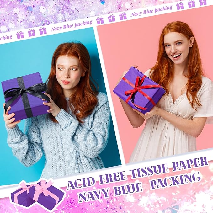 Qilery 500 Sheets Purple Tissue Paper Bulk for Gift Bags 15 x 20 Inch Acid Free Packaging Wrapping Decoupage Paper Sheets, Mardi Gras Carnival St. Patrick's Day Decor DIY Craft, Parade Float, Wedding