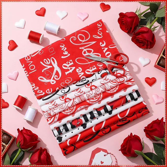 Tatuo 30 Pieces 10 x 10 Inches Cotton Fabric Bundle Squares Patchwork Floral Fabric Sewing Quilting Bundles Assorted Pattern Cloth for DIY Scrapbook Craft Making (Classic Valentine)