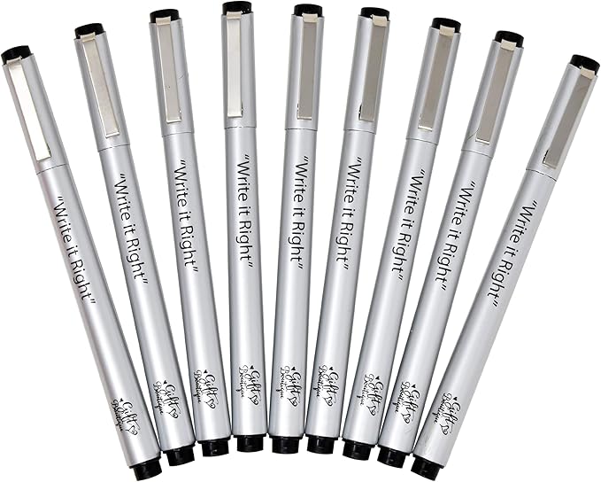 Gift Boutique Black Micro-Pen Fineliner Pigment Pens, Set of 9 Archival Ink Waterproof Brush & Calligraphy Tip Nibs For Art Technical Drawing Sketching Calligraphy Illustration Journaling Scrapbooking