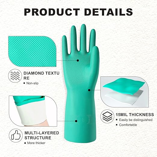 North Tower Chemical Resistant Nitrile Gloves, Resist Household Acid, Alkali, Solvent and Oil, Latex Rubber Free,Ex-Large 1 Pair