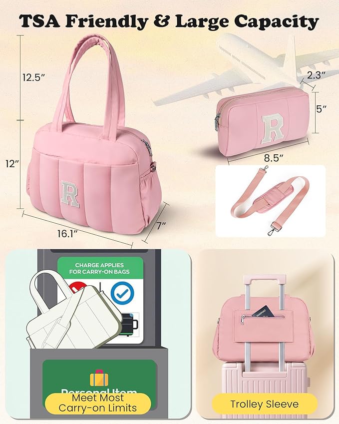 Teenage Girl Gifts-Duffle Bag for Travel, Weekender Bags for Women，Gifts for Girls, Initial Overnight Bag with Wet Pocket，Lightweight Travel Bags Personalized Gym Tote with Makeup Pouch