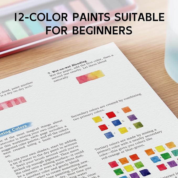 Watercolor Workbook, Water Coloring Book, Beginner Friendly Water Painting Book, Watercolor Sketchbook Paint Book with 12-Color Paint Set & Brush for Adults and Teens(Birds)