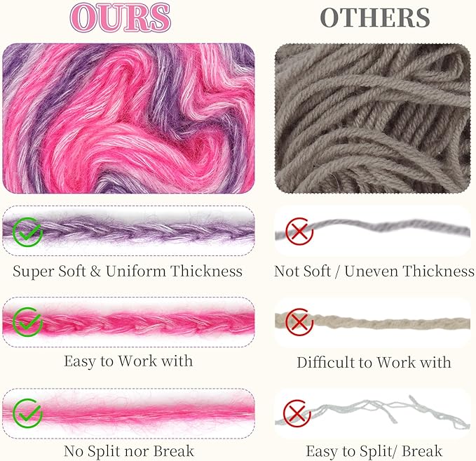 Aeelike Cake Yarn for Crocheting, 6 Skeins Gradient Yarn 100g (3.52 oz) 245m (267 Yards) # 3 Light Weight, Soft Ombré Yarns Fairyland Yarns Rainbow for Making Colorful Crafts, Lotus Purple Gradient