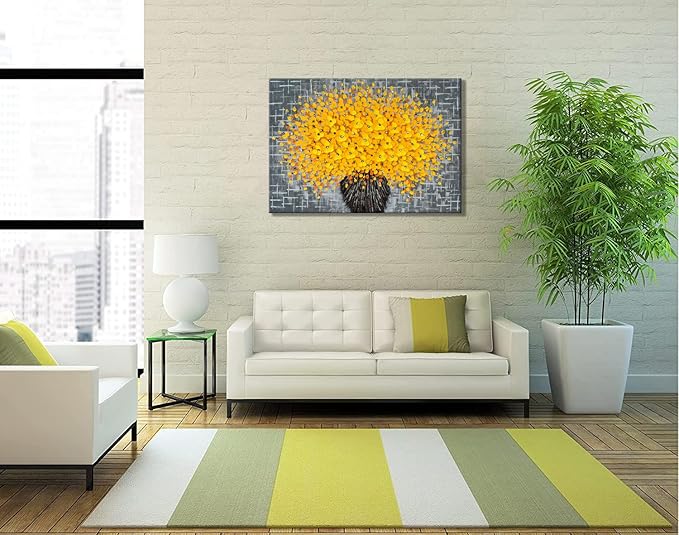 Alenoss Yellow Flower 3D Oil Painting, 40x28 inches Large Abstract Modern Canvas Wall Art Home Decorations Painting on Canvas Wall Pictures Floral Artwork Ready to Hang