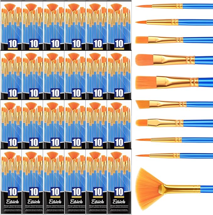 ESRICH Paint Brushes,24Packs -240Pcs Paint Brush for Acrylic Painting,Acrylic Paint Brush Set for Oil Watercolor,Body Face Rock Canvas, Small Paint Brushes for Kids Adult Drawing