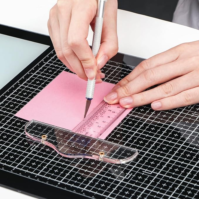 9Pcs/SetMagnetic Glass Craft Mat Set; 15.75"x10.24"Heat Resistant Glass Media Cutting Mat W/MagnetsGridlines and measurements; for Cutting, Stamping, Mixed Media, Heat Embossing and Hot Glue Projects