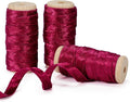 Velvet Red Ribbon for Christmas Tree Decor Double-Sided Handmade Glossy Fabric Trim Wooden Spool Thin Ribbons Gift Wrapping Crafts Wedding Flower Bouquet 3/8 inch x 5YD 3 Rolls