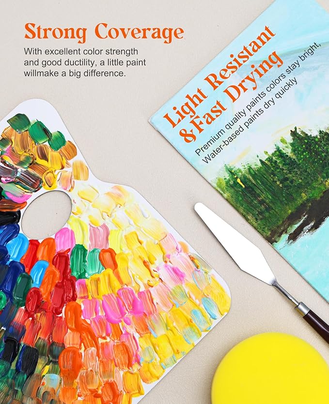 Acrylic Paint Set, 12 Colors Acrylic Paint Large Bottle Set, 16OZ Each, Rich Pigmented Canvas Paint, Premium Non-toxic Paints for Artists, Paint Set for Adults, Art Supplies for Canvas