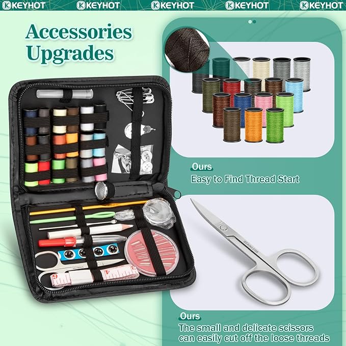 KEYHOT Sewing kit Basic,Needle and Thread Kit,Travel Small Sewing Machine Supplies for Adults Beginners Men, Home Travel Emergency Including Scissors Measure Tape Needle Threader (58pcs)