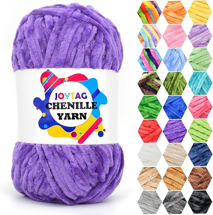Velvet Chenille Yarn for Crocheting Light Purple Velvet Fluffy Plush Thick Bulky Chunky Chenille Soft Baby Blanket Yarn for Crocheting Hand Knitting 100g-Dark Purple