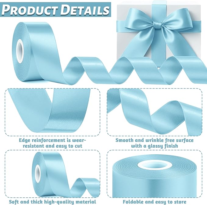 Fullive 1 1/2 Inch Satin Ribbon, 30 Yards Lake Blue Ribbons for Crafts, Polyester Ribbon for Gift Wrapping for Birthday Graduate Oktoberfest Christmas Decorations Wrapping Bouquet Floral Arrangements